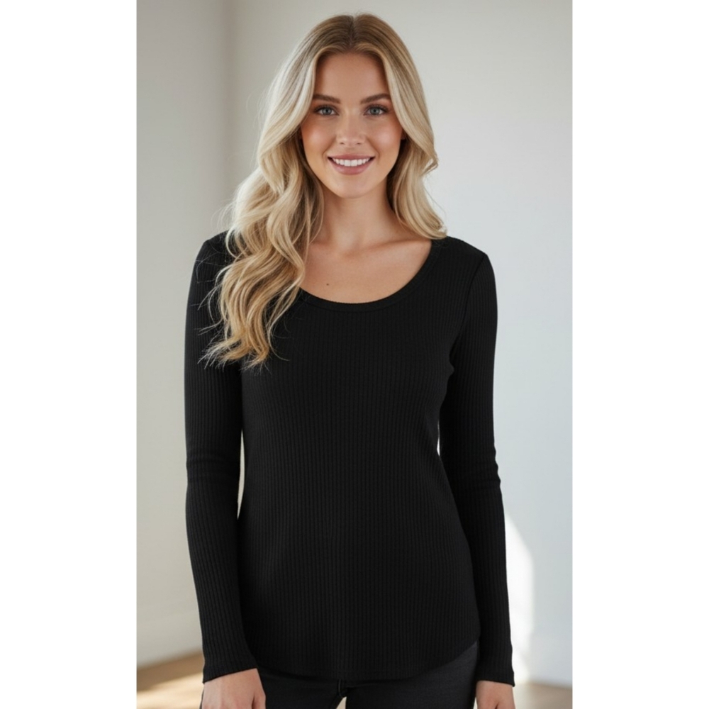 Old Navy Long Sleeve Plush Rib  Knit Tee Black Size XS